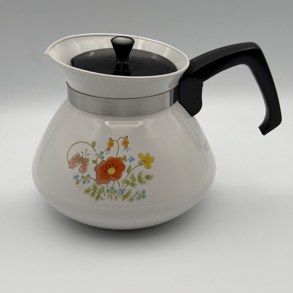 CorningWare Wildflowers 6-Cup Coffee Tea Kettle P-104 with Lid EUC